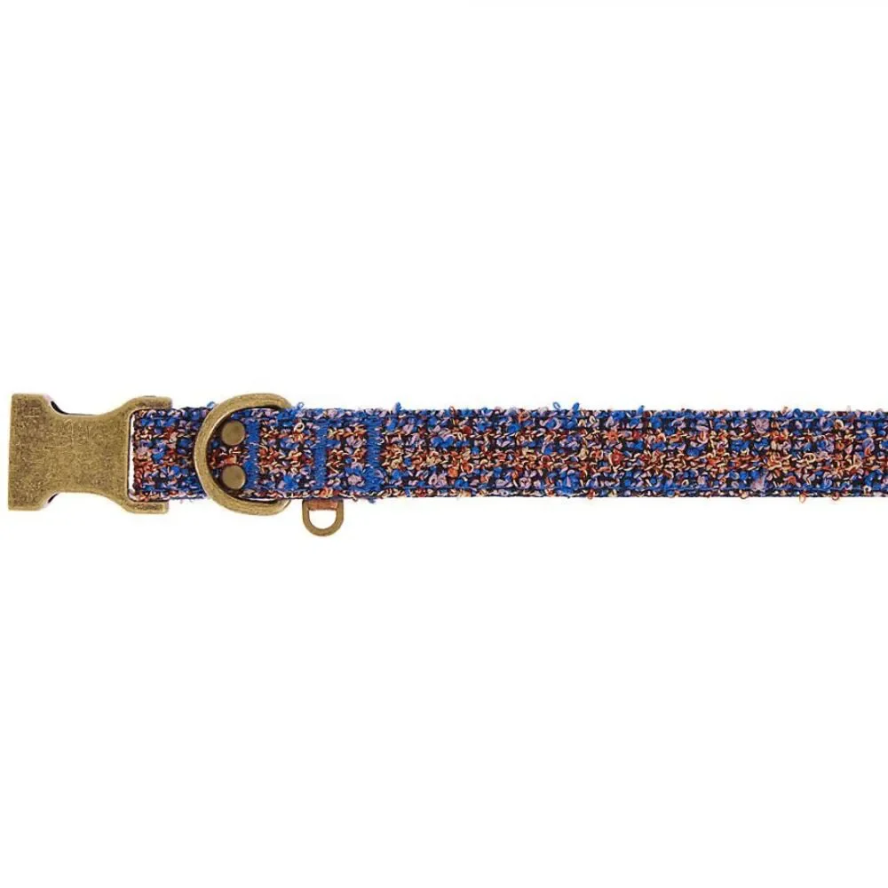 Top Paw Tweed Adjustable Boucle Dog Collar Size XS X-Small Blue‎ Purple Brass